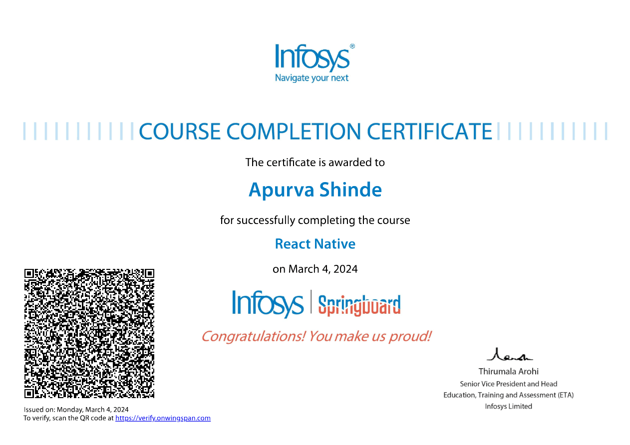 React Native certificate